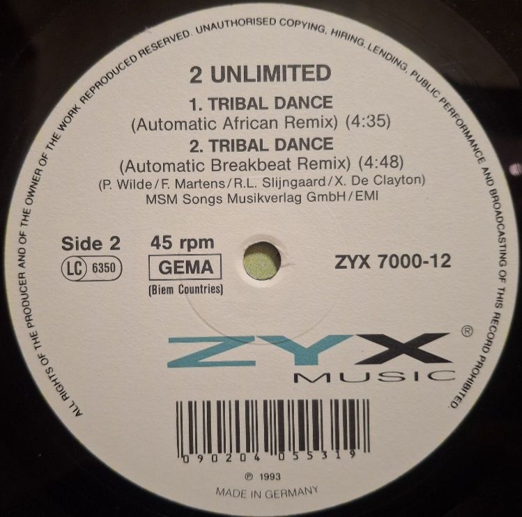 2 Unlimited - Tribal Dance - 1993.  (EP). 12. Vinyl. Пластинка. Germany. - фото фото фото 2