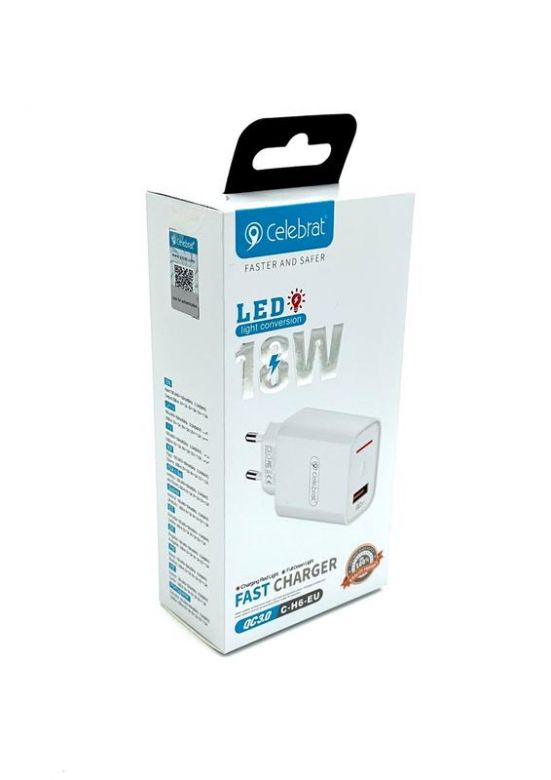 Зарядний пристрій CELEBRAT C-H6-EU 18W Fast Charge 1USB Біле - фото фото фото 0