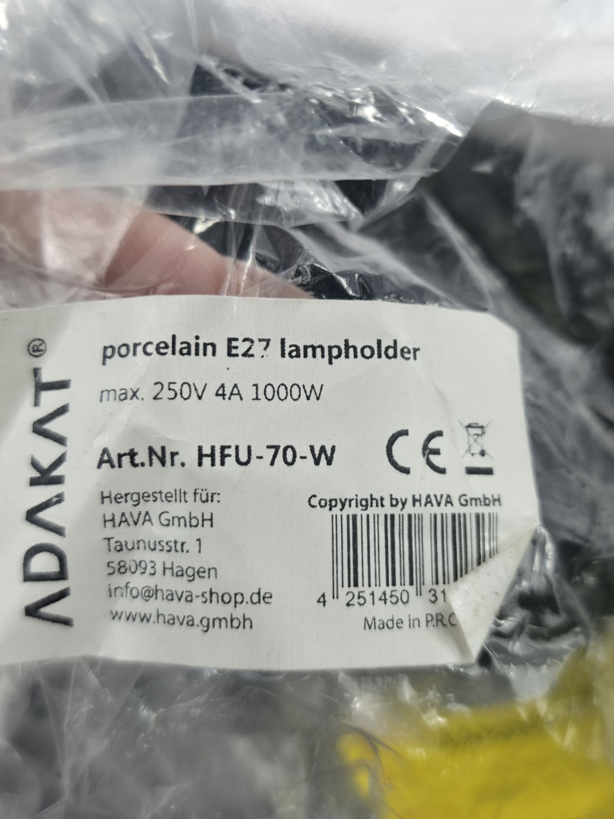 Комплект  патронів ADAKAT HFU-70-W E27, 250 В, 4 А, 2 шт. - фото фото фото 6