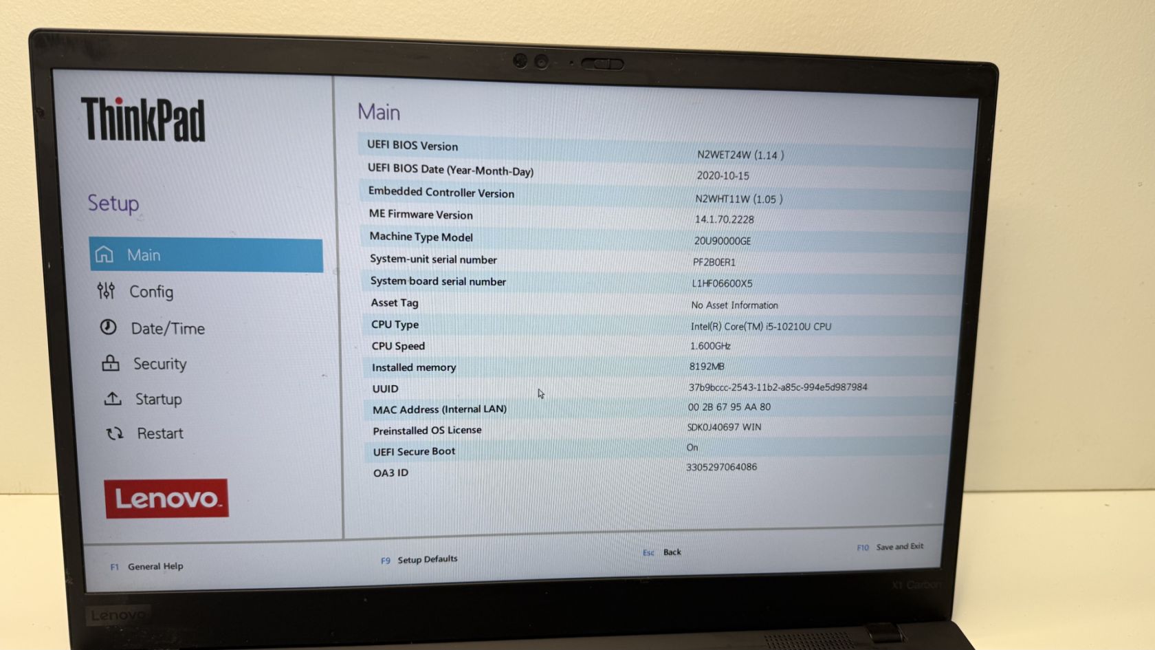 Ноутбук Lenovo X1 Carbon  Intel Core i5-10210U DDR4-8GB ID-00250 - фото фото фото 4