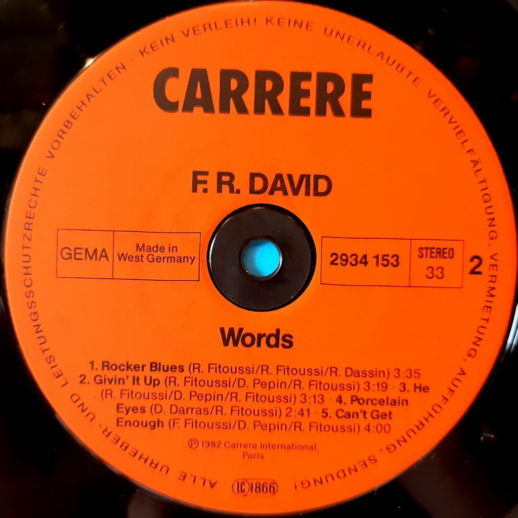 F.R. David - Words - 1982.   (LP). 12. Vinyl. Пластинка. Germany. - фото фото фото 3