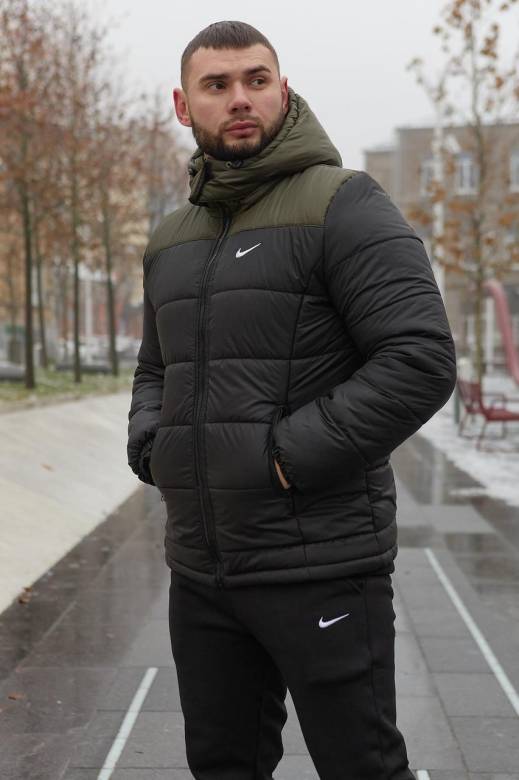 Куртка зимняя мужская "Frost" Nike хаки-черная Всегда в наличии  - фото фото фото 1