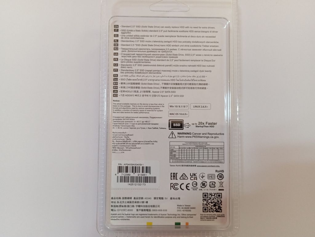 Новий !!! Apacer AS340 Panther Накопичувач SSD 240GB 2.5″ SATAIII 3D TLC     (AP240GAS340G-1) - фото фото фото 1