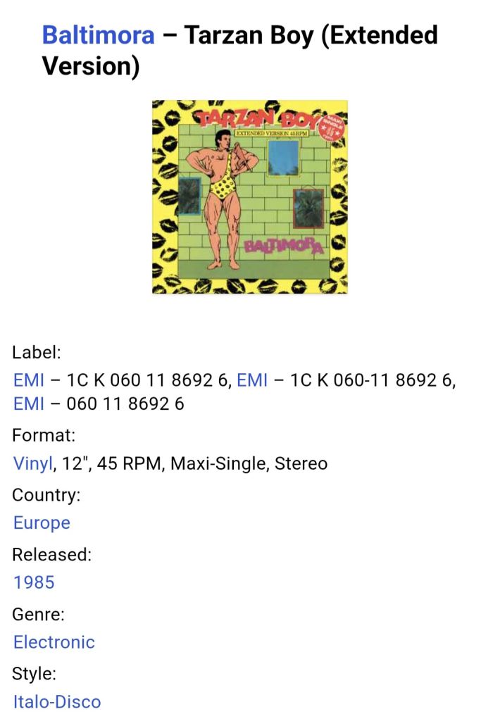Baltimora - Tarzan Boy - 1985.  (EP) 12. Vinyl. Пластинка. EEC. - фото фото фото 4