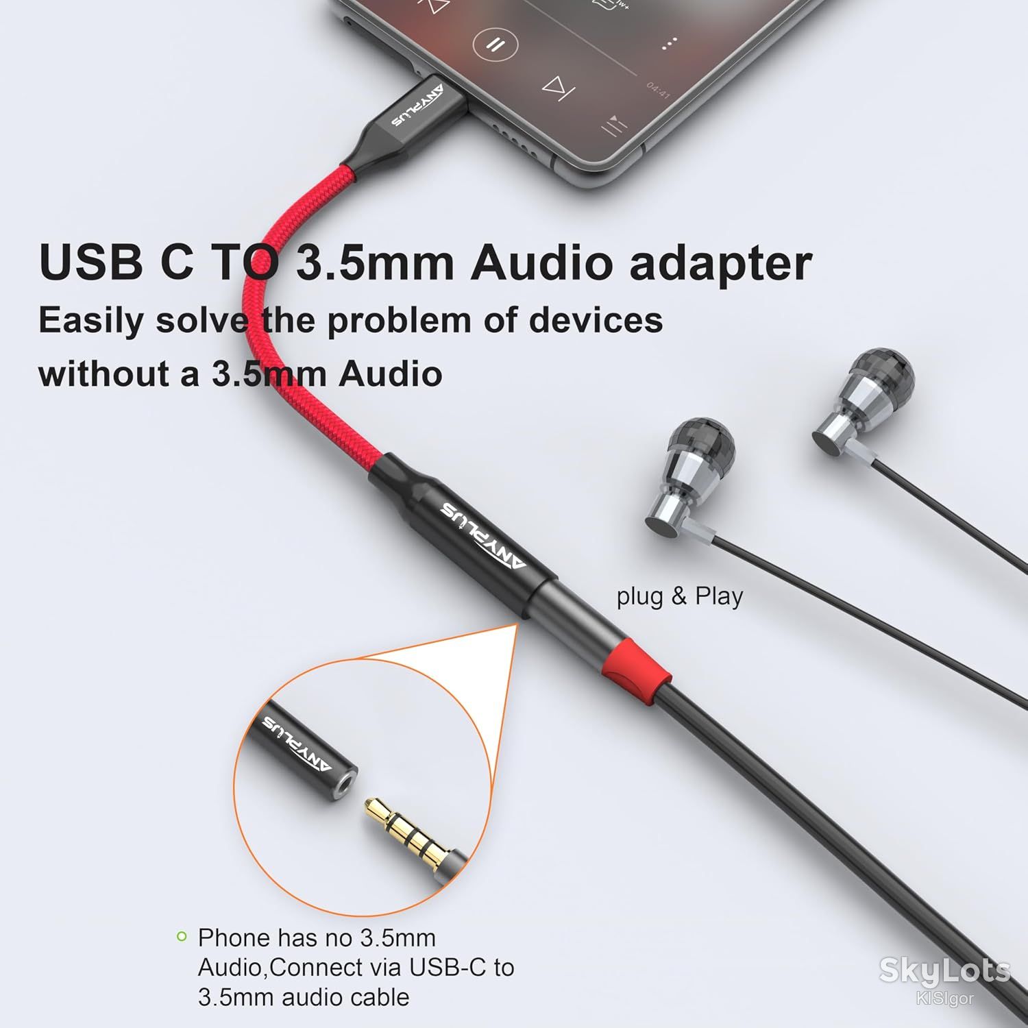 Аудіоперехідник ANYPLUS USB-C to 3.5mm Audio Adapter *80991 - фото фото фото 0