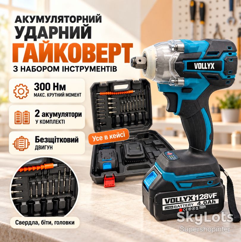 Гайковерт аккумуляторный с набором инструментов и 2 АКБ - фото фото фото 0