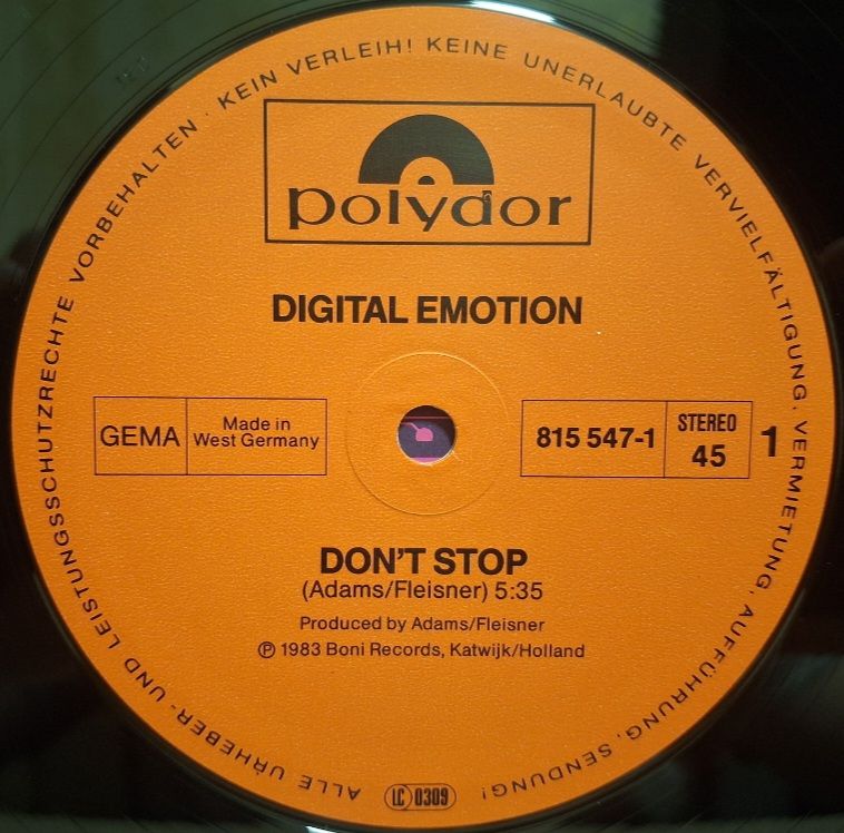 Digital Emotion - Don't Stop - 1983.  (EP). 12. Vinyl. Пластинка. Germany. - фото фото фото 2