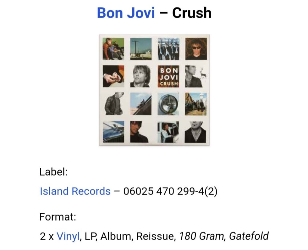 Bon Jovi - Crush - 2000.  (2LP). 12. Vinyl. Пластинки. US. S/S. - фото фото фото 4