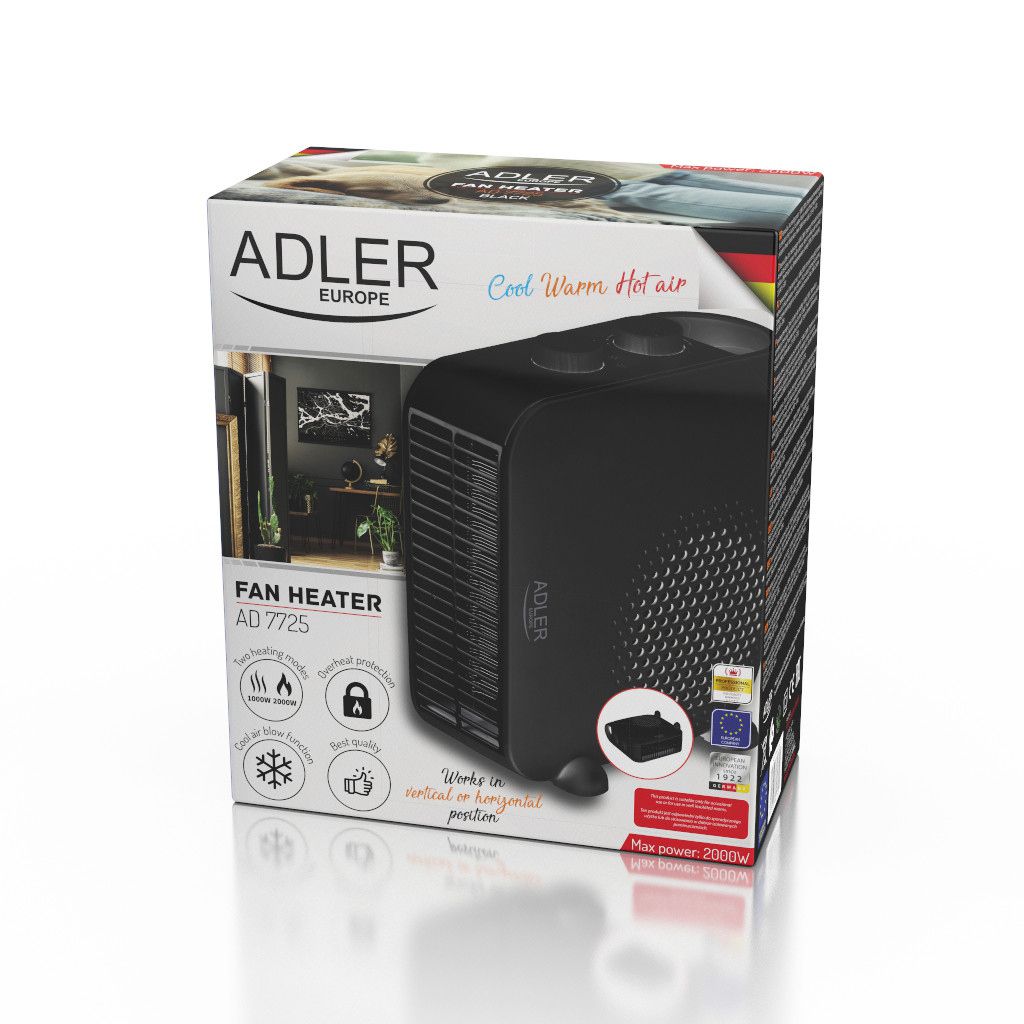 Тепловентилятор Adler AD 7725b — 2000 Вт, термостат, вертикальна/горизонтальна установка - фото фото фото 11