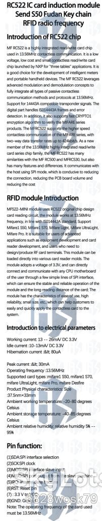 Mini RFID RC522 SPI MIFARE 13.56 МГц 14443А  (модуль+карта+брелок) для Arduino MIFARE S50/S70/UltraLight/Pro/DESfire - фото фото фото 4
