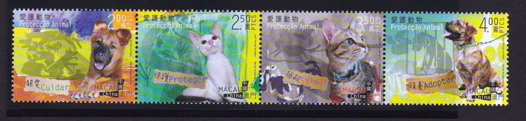 Фауна .  Макао  2014 г  MNH - кошки и собаки - сцепка - фото фото фото 0