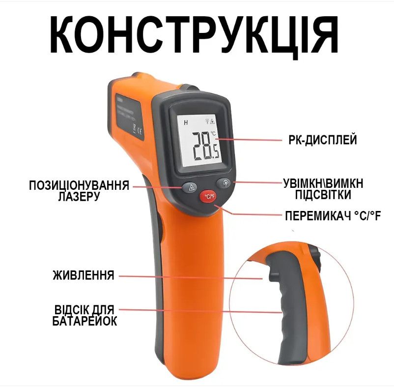 Безконтактний інфрачервоний пірометр Digital Lion CX6000 з лазерним прицілом, -50°C ~ +400°C Червоний - фото фото фото 1
