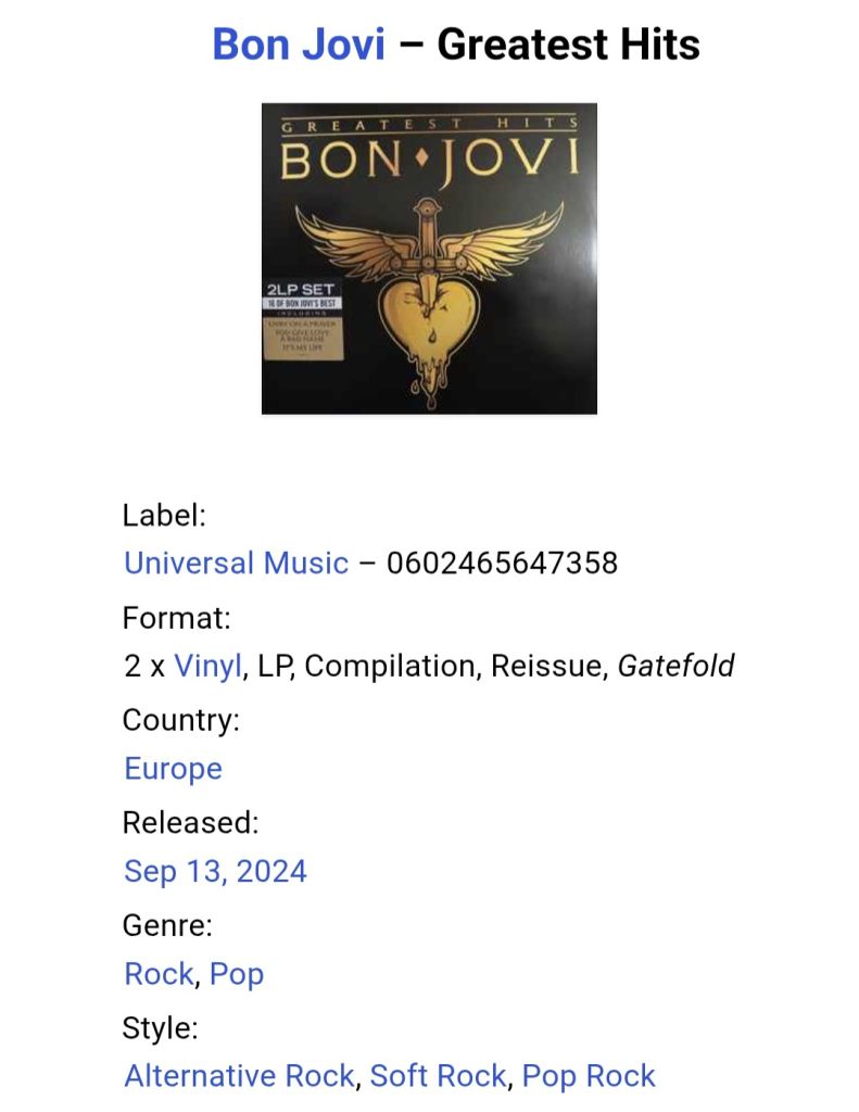 Bon Jovi - Greatest Hits - 1984-2024.  (2LP). 12. Vinyl. Пластинки. Europe. S/S. - фото фото фото 7