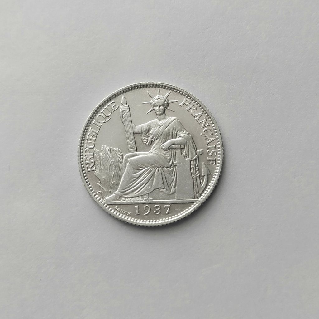 20 ЦЕНТОВ ИНДОКИТАЙ 1937 состояние UNC серебро - фото фото фото 2