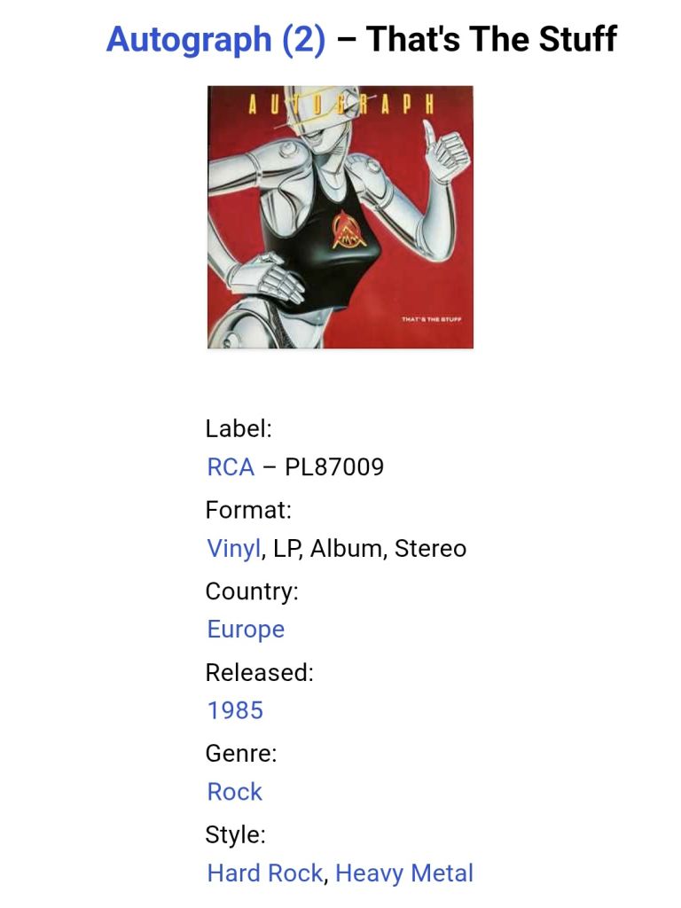 Autograph - That's The Stuff - 1985.  (LP). 12. Vinyl. Пластинка. Europe. - фото фото фото 6