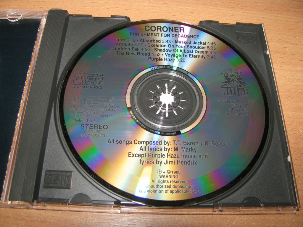 CORONER - Punishment For Decadence   (1989 Noise CLUB,USA) - фото фото фото 2