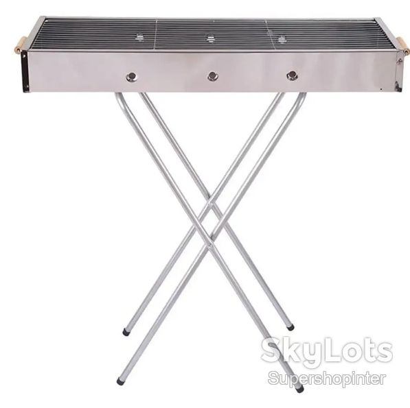 Переносной мангал с решеткой 80х78х30см, BARBECUE TRAY 770SS, Серебристый / Барбекюшница / Раскладной мангал барбекю - фото фото фото 1