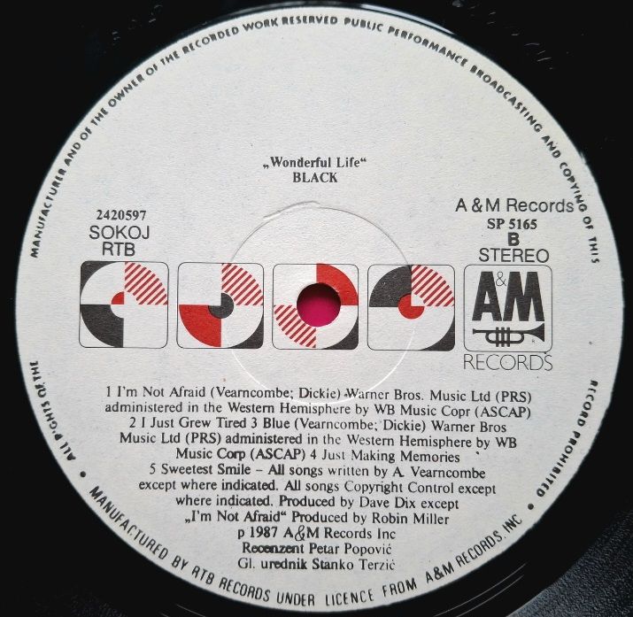 Black. Colin Vearncomble - Wonderful Life - 1987.  (LP). 12. Vinyl. Пластинка. Yugoslavia. - фото фото фото 5