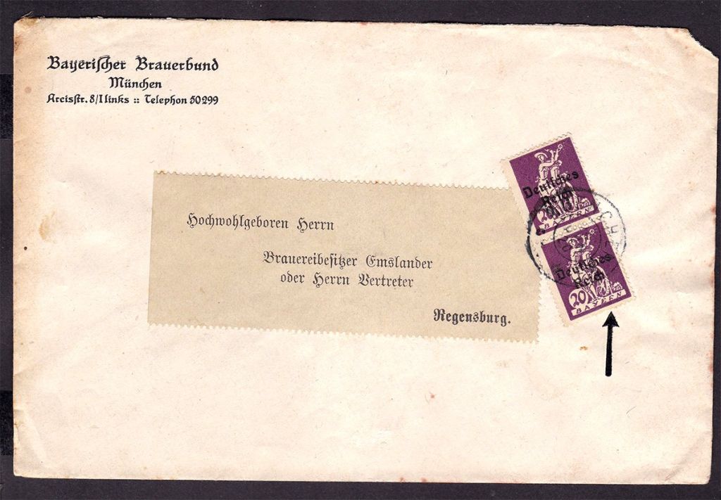 Bayern 1920 г - конверт - дефект буквы R - - фото фото фото 0