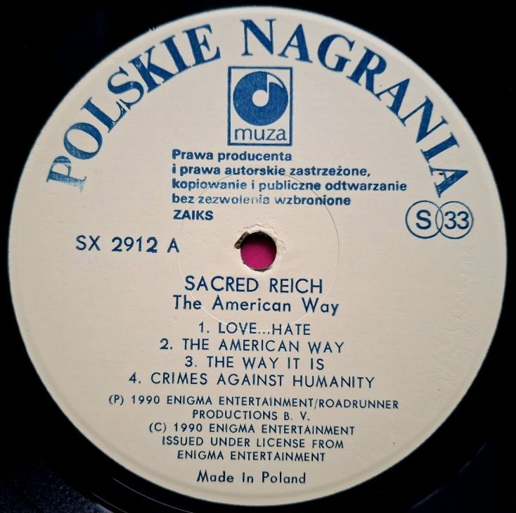 Sacred Reich - The American Way - 1990.  (LP). 12. Vinyl. Пластинка. Poland. - фото фото фото 2