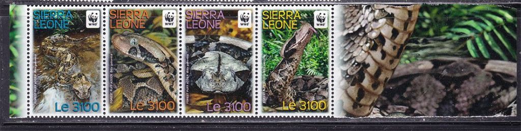 Фауна . Сьерра Леоне 2011 г MNH - WWF - сцепка - змеи - фото фото фото 0
