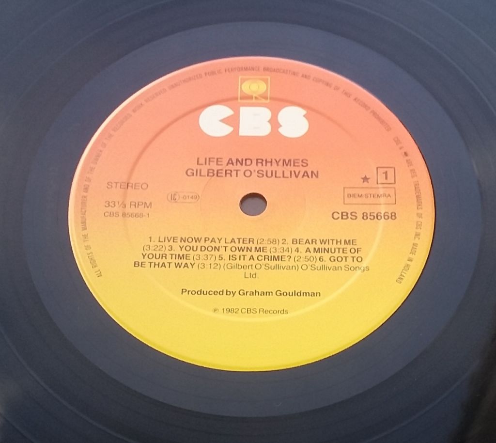 GILBERT O'SULLIVAN Life And Rhymes LP VG+ - фото фото фото 2