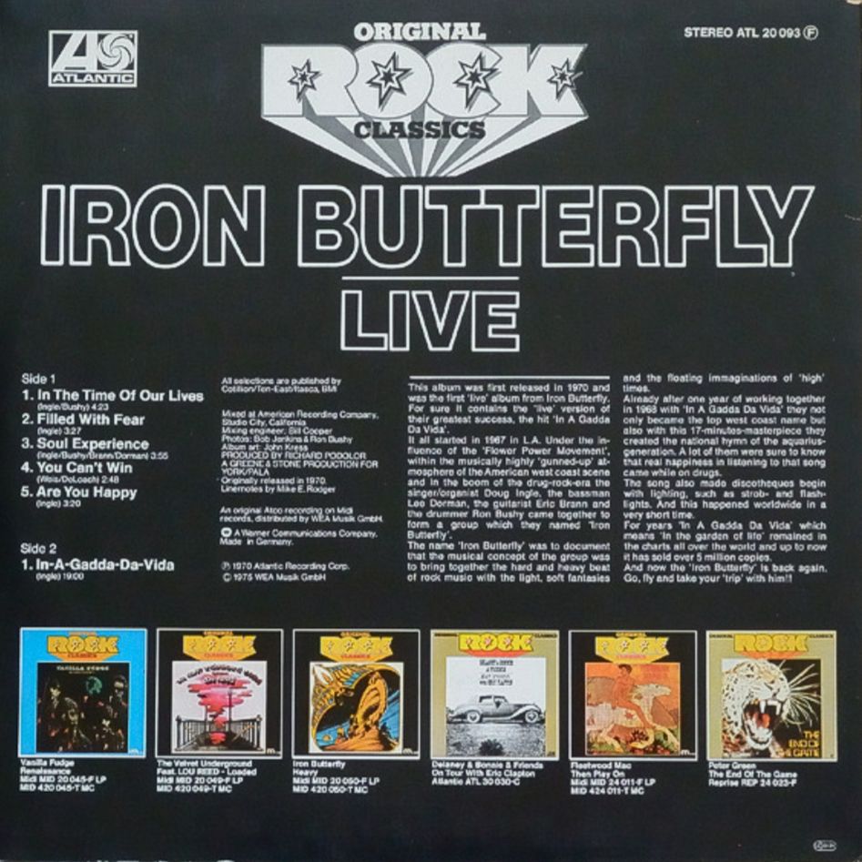 Iron Butterfly - Live - 1970.   (LP). 12. Vinyl. Пластинка. Germany - фото фото фото 1