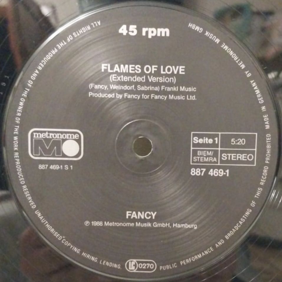 Fancy - Flames Of Love - 1988.  (EP). 12. Vinyl. Пластинка. Germany. - фото фото фото 3