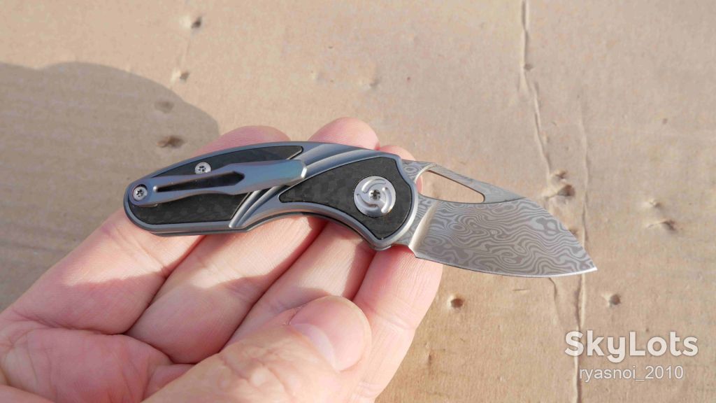 Antler, Titanium + carbon, Damascus vg10, EDC, Slip Joint - фото фото фото 5