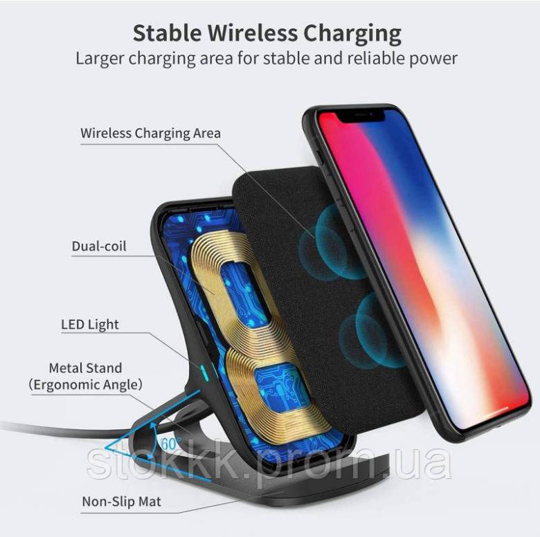 Беспроводная зарядка Lecone Fast Wireless Charger Fabric 10W/7.5W - фото фото фото 4