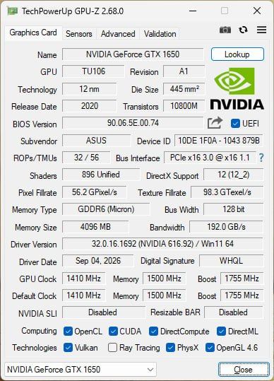 Asus GF GTX 1650 4 Gb Pci-e - фото фото фото 1