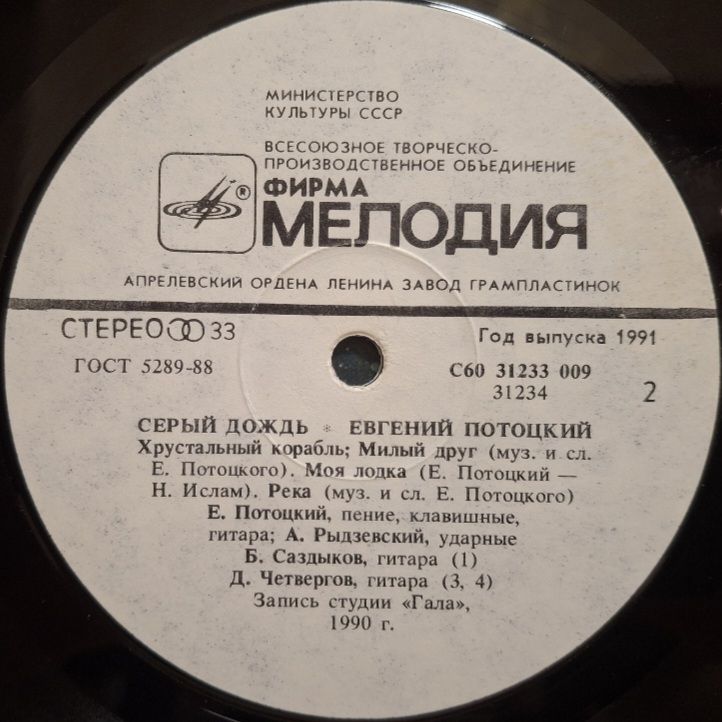 Евгений Потоцкий - Серый Дождь - 1990.  (LP). 12. Vinyl. Пластинка. Rare. - фото фото фото 3