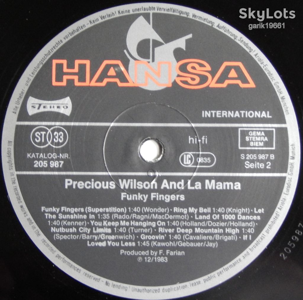 Precious Wilson – Funky Fingers  (Hansa International – 205 987, Germany) EX+/EX+ - фото фото фото 3