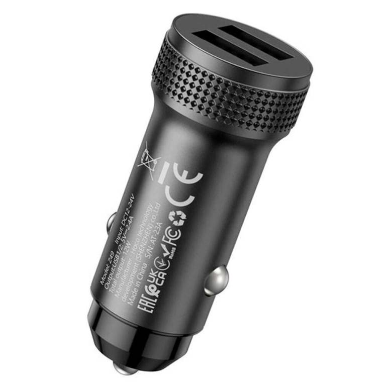 Автомобільний зарядний пристрій Hoco Z49 12W / 2.4A 2USB Black - фото фото фото 2