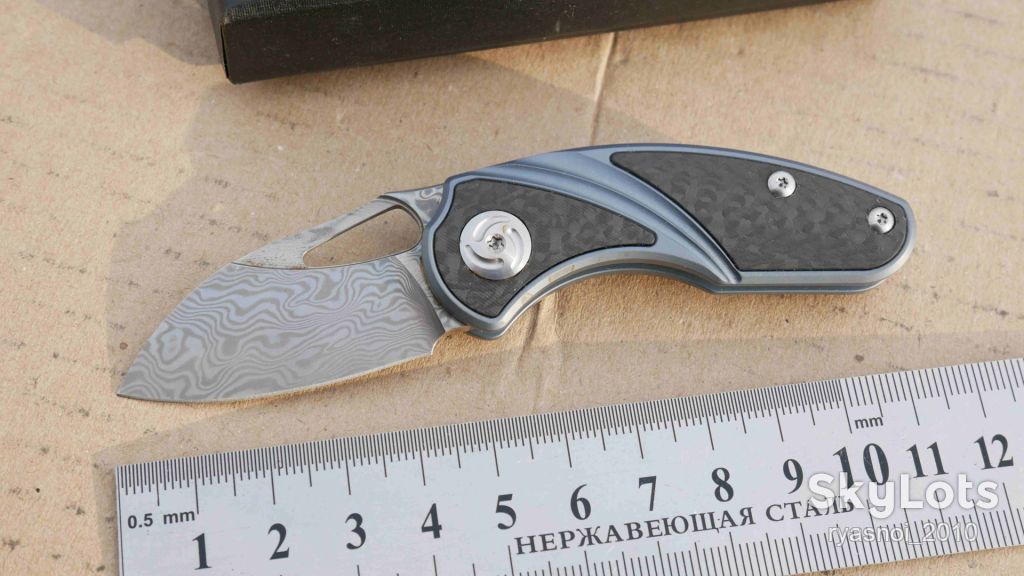 Antler, Titanium + carbon, Damascus vg10, EDC, Slip Joint - фото фото фото 0