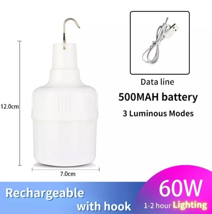 Лампочка  светодиодная с аккумулятором и usb зарядкой. 60w. - фото фото фото 1