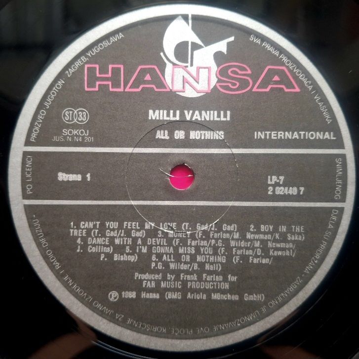 Milli Vanilli - All Or Nothing - 1988.  (LP). 12. Vinyl. Пластинка. Yugoslavia. - фото фото фото 2