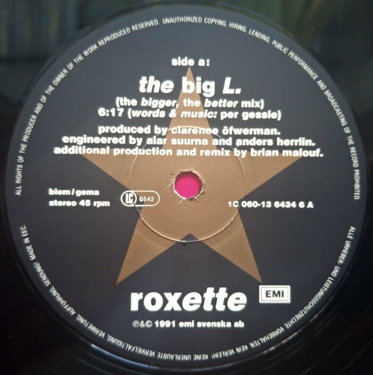Roxette - The Big L. - 1991.  (EP). 12. Vinyl. Пластинка. Germany. - фото фото фото 2