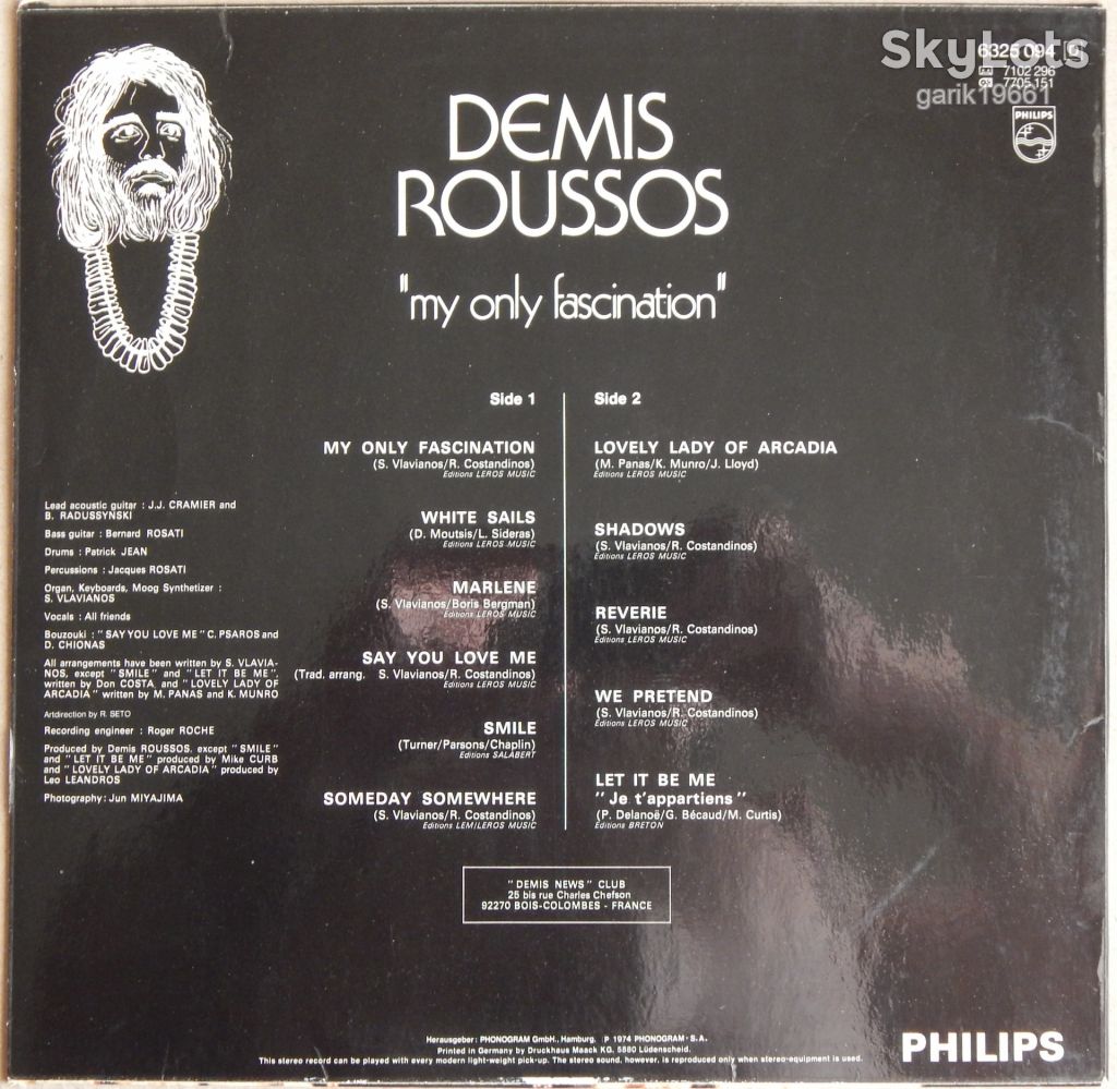Demis Roussos – My Only Fascination  (Philips – 6325 094, France) EX+/NM- - фото фото фото 1