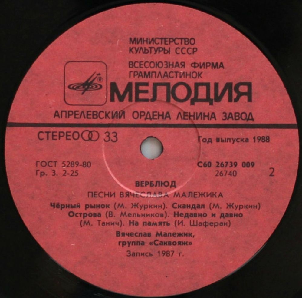 Вячеслав Малежик - Верблюд - 1987.  (LP). 12. Vinyl. Пластинка. - фото фото фото 2