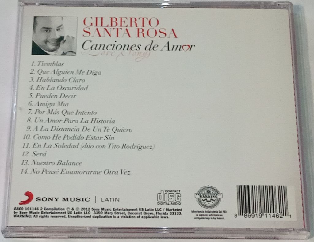GILBERTO SANTA ROSA Canciones De Amor CD US - фото фото фото 2