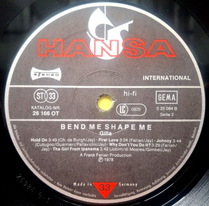 Gilla - Bend Me Shape Me - 1978.   (LP). 12. Vinyl. Пластинка. Germany. - фото фото фото 3