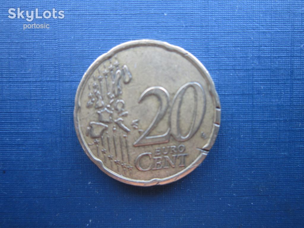 Монета 20 евроцентов  (лепта) Греция 2002 с Е в звезде - фото фото фото 1