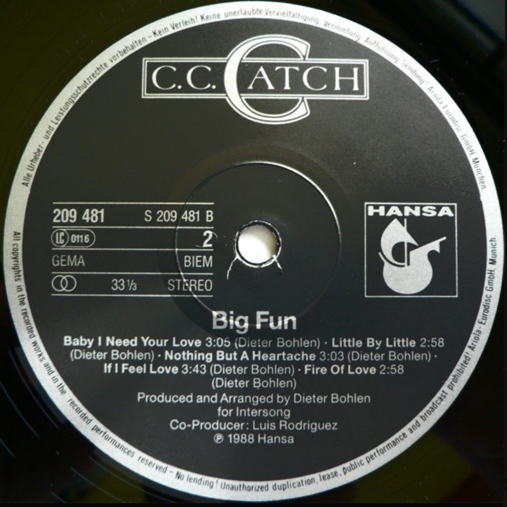 C. C. Catch - Big Fun - 1988.  (LP). 12. Vinyl. Пластинка. Germany - фото фото фото 3