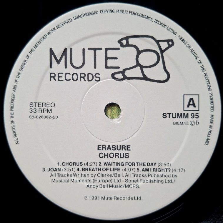 Erasure - Chorus - 1991.  (LP). 12. Vinyl. Пластинка. Holland - фото фото фото 4