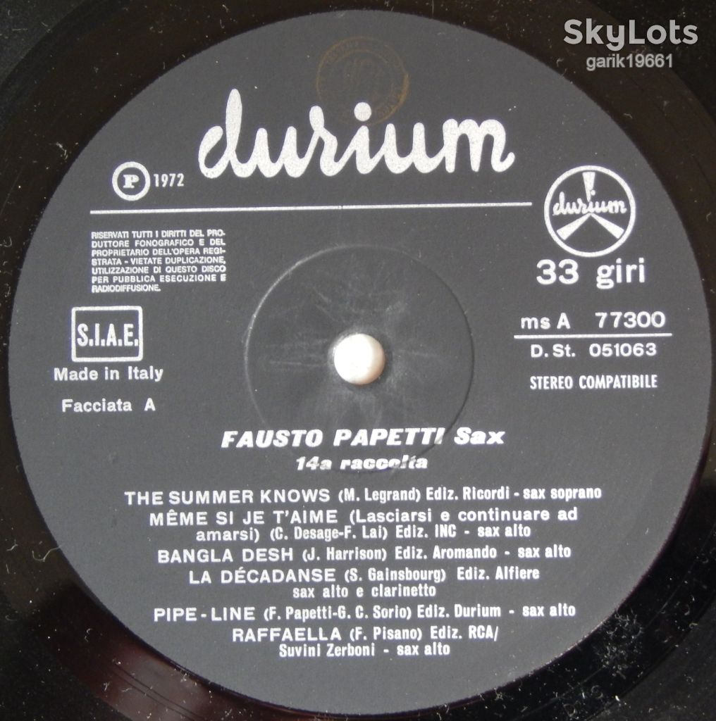 Fausto Papetti – 14a Raccolta  (Durium – ms A 77300, Italy) VG+/EX+ - фото фото фото 2