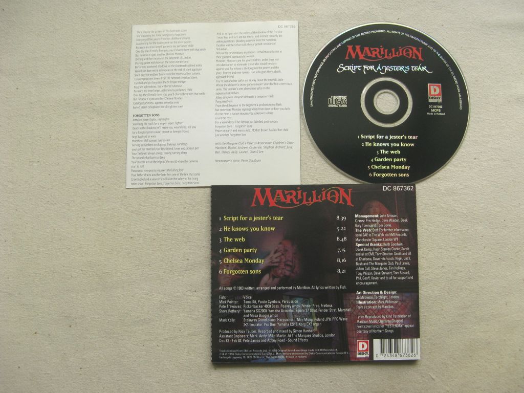 CD Marillion.  Script for A Jester's Tear. 1987. - фото фото фото 2