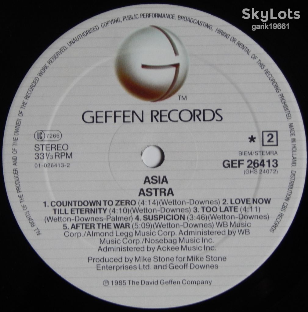 Asia ‎– Astra  (Geffen Records ‎– 26413, Holland) inner sleeve EX+/NM- - фото фото фото 4