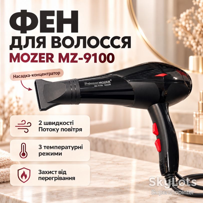 Фен для волос Mozer MZ-9100 Черный - фото фото фото 0