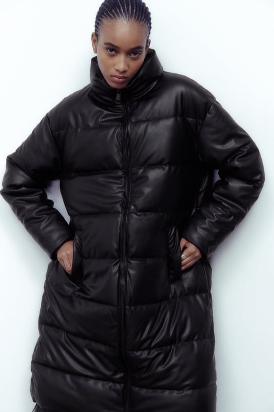 Пуховик из искусственной кожи Zara. - фото фото фото 1